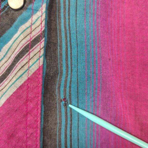 VINTAGE Wrangler Shirt Size XL 17.5x35 Pearl Snap Western Striped Long Sleeve - Picture 7 of 12